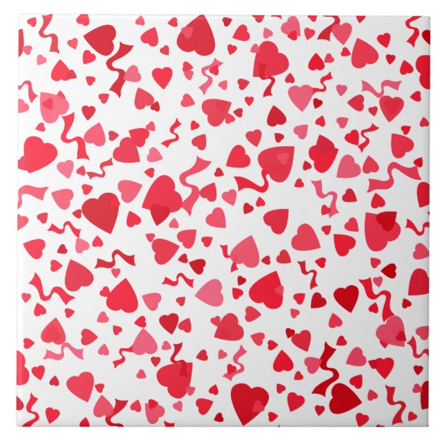 Rotes Konfetti-Herzen-Design Fliese (Vorderseite)