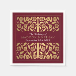 Rotes königliches mittelalterliches goldenes Schwe Serviette