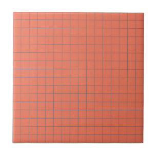 Rotes Korallen & Navy Blau Gelbe Muster Retro Fliese