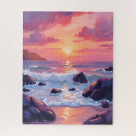 Rotes Korallen-Sonnenuntergang | Ozeanwellen Aquar Puzzle