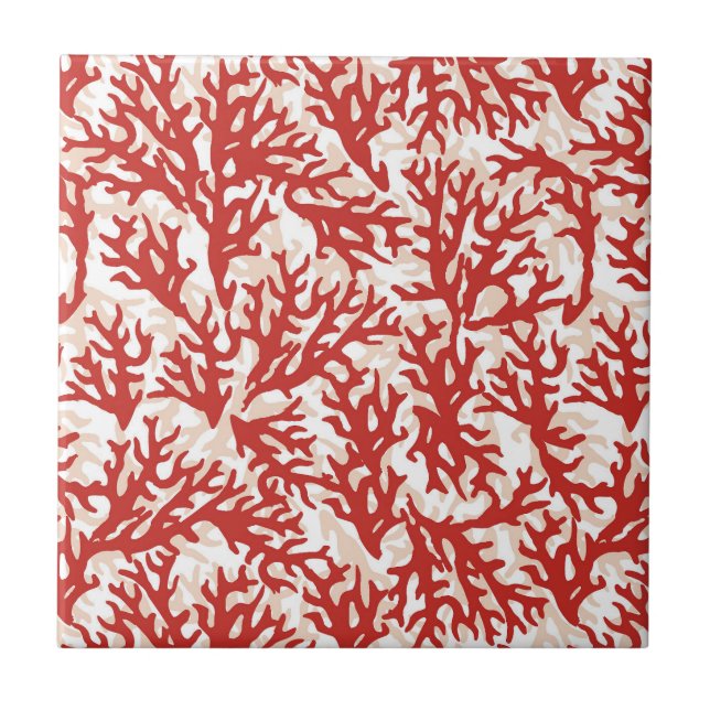 Rotes Korallenmuster 2 Fliese (Vorderseite)