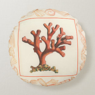 Rotes Korallenriff mit Conch-Muschel-Grenze Rundes Kissen