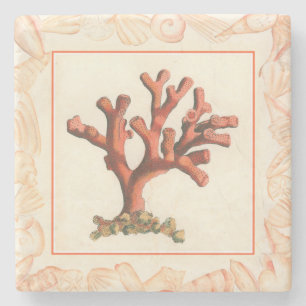 Rotes Korallenriff mit Conch-Muschel-Grenze Steinuntersetzer