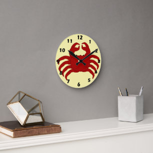 Rotes Krabben-Design Runde Wanduhr