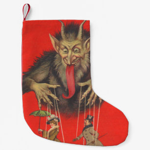 Rotes Krampus-Puppenspieler-Paar Kleiner Weihnachtsstrumpf