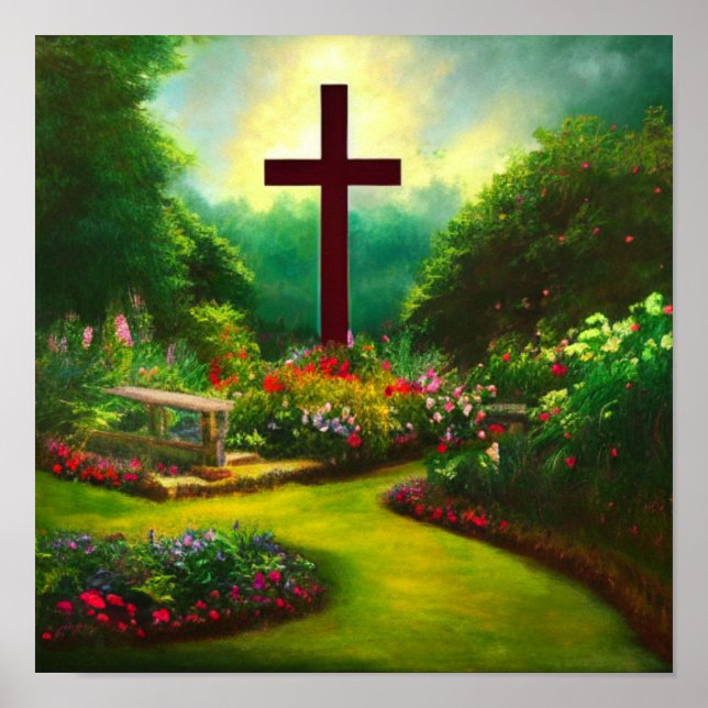 Rotes Kreuz in einem schönen Gartenposter Poster (Vorne)