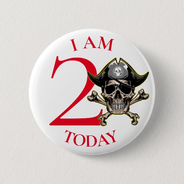Rotes Kreuz-Knochen der Piraten 2. Geburtstag Button (Vorderseite)