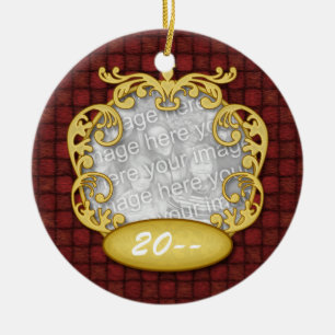 Rotes kundenspezifisches Foto des Babys erstes Keramik Ornament