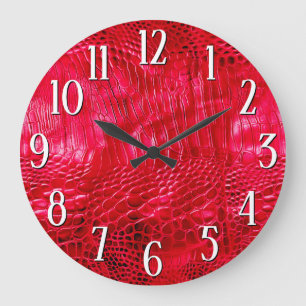 Rotes Kunstleder Große Wanduhr