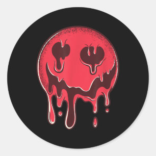 Rotes, lächelndes Gesicht Grunge Melting Face Runder Aufkleber