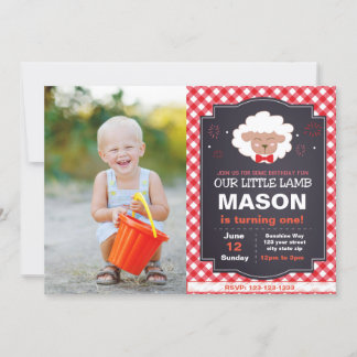Rotes Lamm zum Geburtstag Einladung mit Foto
