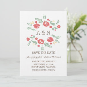 Rotes Land Blumenmonogramm Save the Date einladen Einladung
