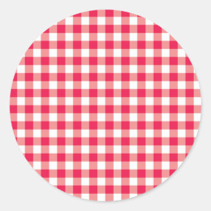 Rotes Land-Gingham-Karo-Muster Runder Aufkleber