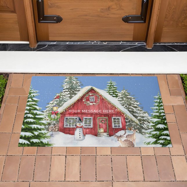 Rotes Landhaus Schneeerlebnis Szene Fußmatte (Von Creator hochgeladen)