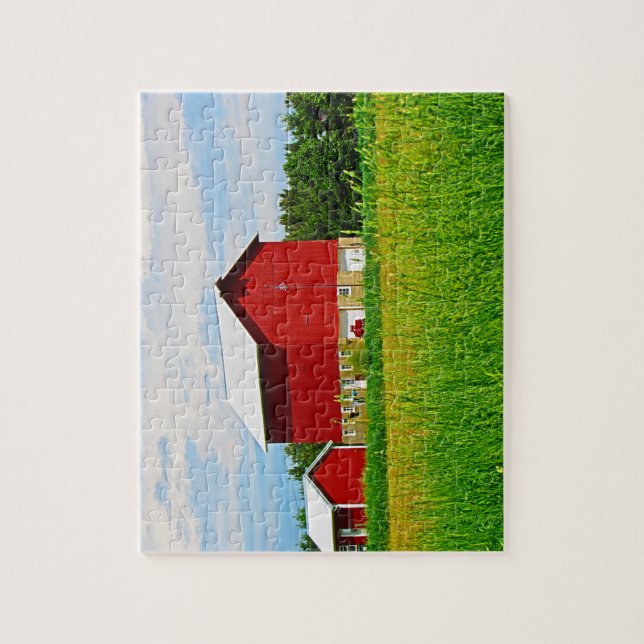 Rotes Landhaus und Weide Puzzle (Vertikal)
