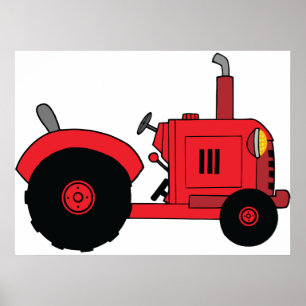 Rotes landwirtschaftliches Traktorfahrzeug Poster