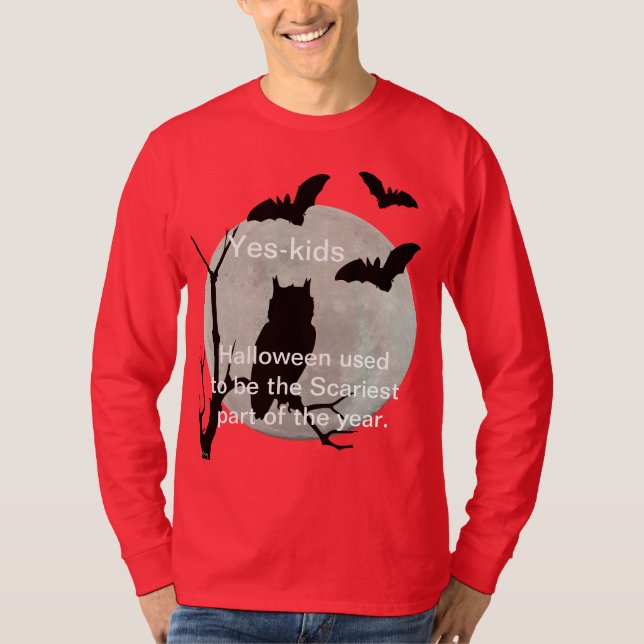 Rotes Langschläfchen Halloween und Fledermäuse T-Shirt (Vorderseite)