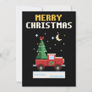Rotes Lastwagen-Pixel-Art-Weihnachtskarte Feiertagskarte