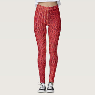 Rotes Leder des Imitats Alligator Leggings