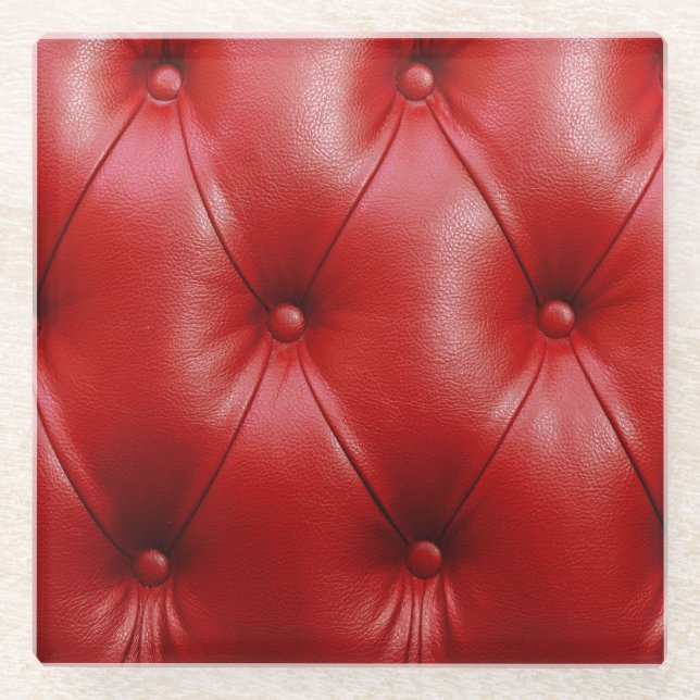 Rotes Leder: Eleganz der Stilelemente. Glasuntersetzer (Vorderseite)