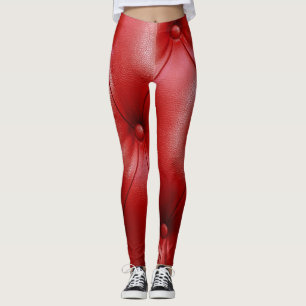 Rotes Leder: Eleganz des Polsterungsmusters. Leggings