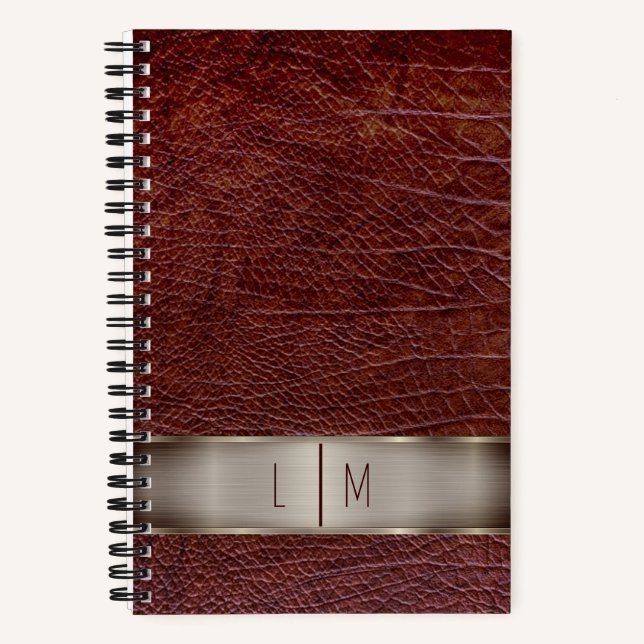 Rotes Leder-Look Monogramm Notizbuch (Vorderseite)