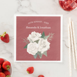 Rotes Leder und Weiße Rosen Hochzeit Serviette