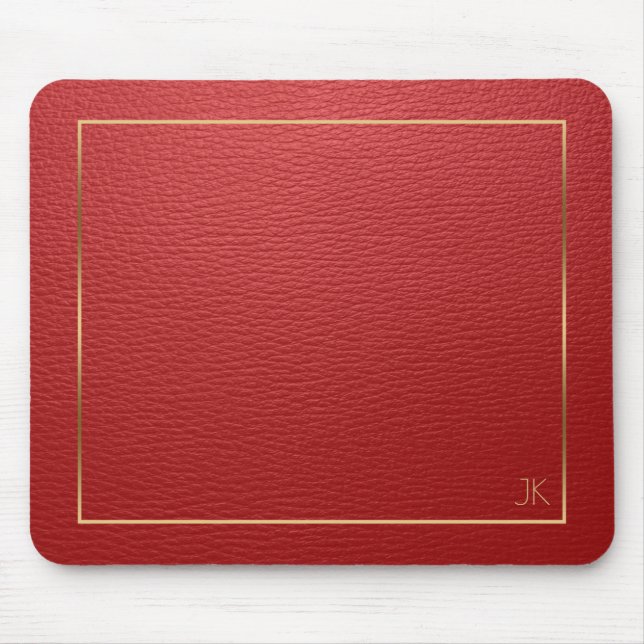 Rotes Ledergewebe mit Goldrahmen Mousepad (Vorne)
