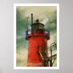 Rotes Leuchtturm-Plakat Poster