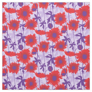 Rotes lila grafisches mit Blumengewebe der Stoff