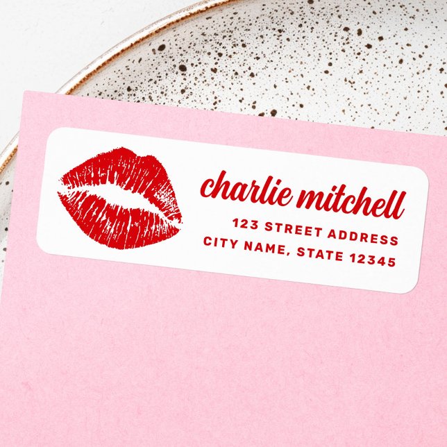 Rotes Lippenstift-Marke Retro-Rücksendeadresse (Red lipstick mark retro return address label)