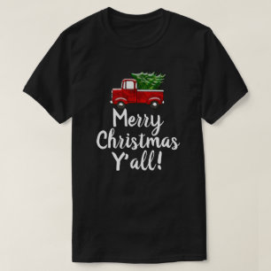 Rotes LKW-Baum-frohe Weihnachten Yall lustiges T-Shirt