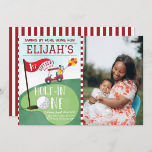 Rotes Loch in einem Golf 1. Geburtstag Foto Einladung