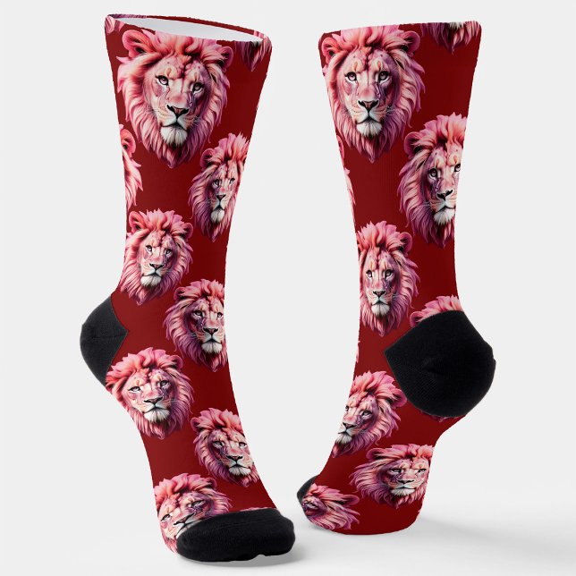 Rotes Löwenkopf-Design mit rosa Akzenten Socken (Von Creator hochgeladen)
