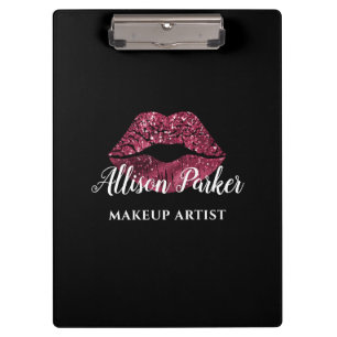 Rotes MAKEUP ARTIST Logo Kuss Name Klemmbrett