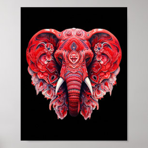 Rotes Mandala-Aart-Elefanten-Tril-Yoga-Grafik Poster