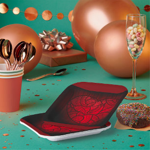 Rotes Mandala Herz Romantisches Boho Muster Pappteller