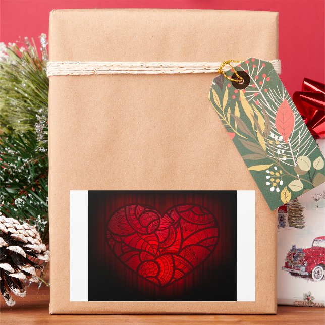 Rotes Mandala Herz Romantisches Boho Muster Rechteckiger Aufkleber (Von Creator hochgeladen)