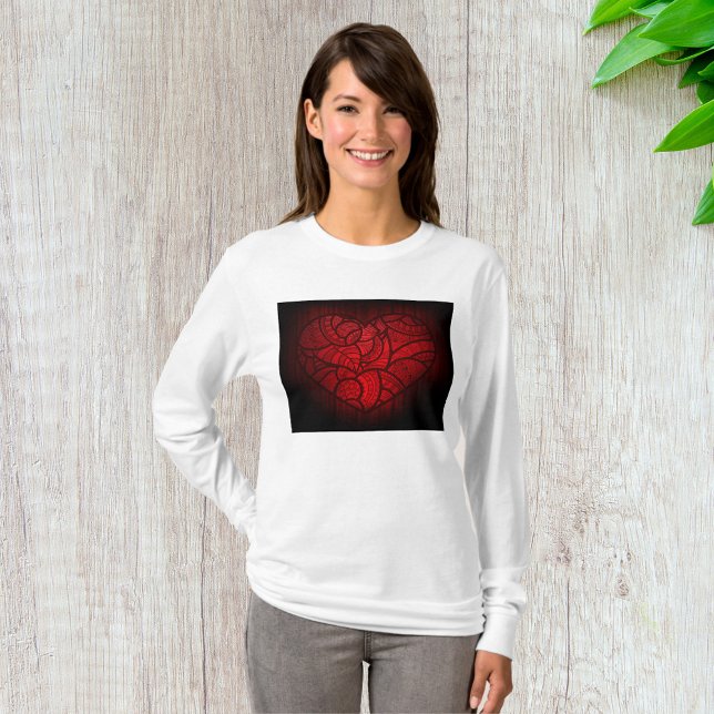 Rotes Mandala Herz Romantisches Boho Muster T-Shirt (Von Creator hochgeladen)