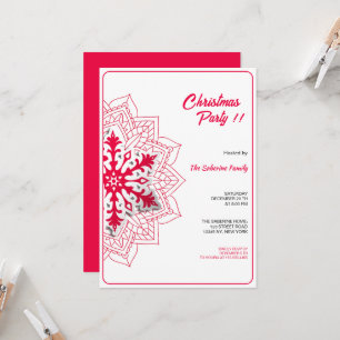 Rotes Mandala-Schneeglöckchen & Weihnachtsmann-Sch Einladung