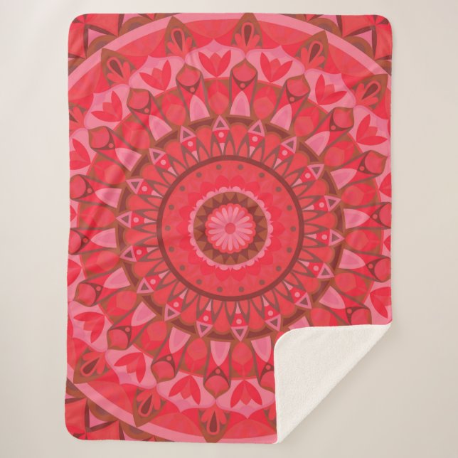 Rotes Mandala-Warm-Boho-Muster Kuschelige Weiche H Sherpadecke (Vorderseite)