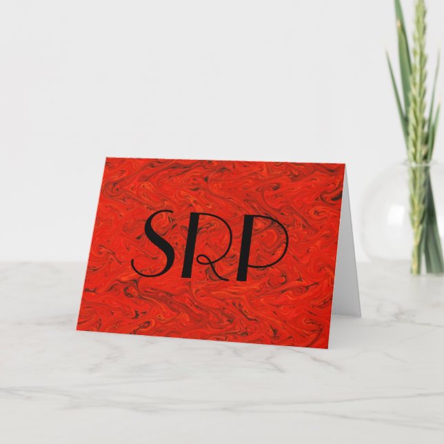 Rotes Marmormonogramm Feiertagskarte (Vorderseite)