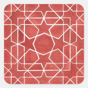Rotes marokkanisches Mosaik ROSETTE Quadratischer Aufkleber