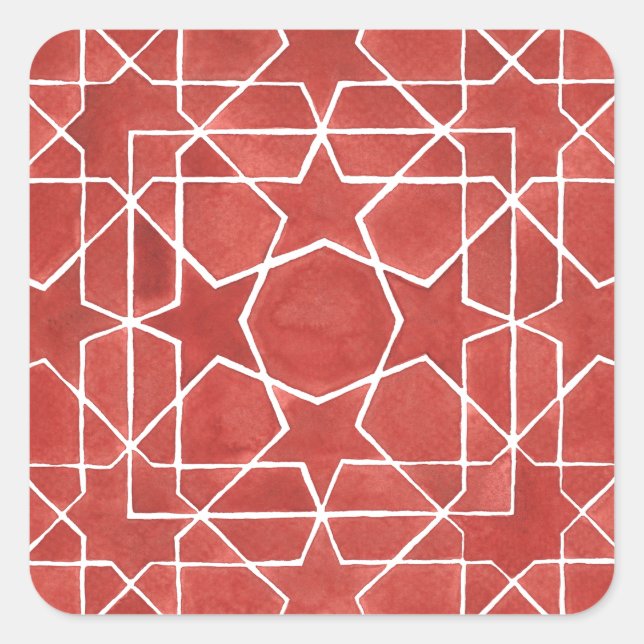 Rotes marokkanisches Mosaik ROSETTE Quadratischer Aufkleber (Vorderseite)