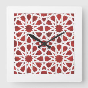 Rotes marokkanisches Mosaikuhr Quadratische Wanduhr