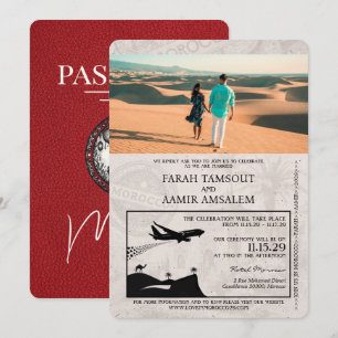 Rotes Marokko Reisepass Hochzeit Einladung