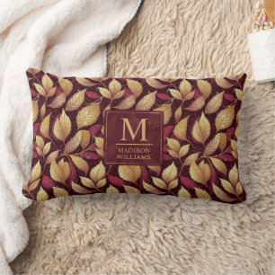 Rotes Marone Gold Glitter Herbstlaub Muster Lendenkissen