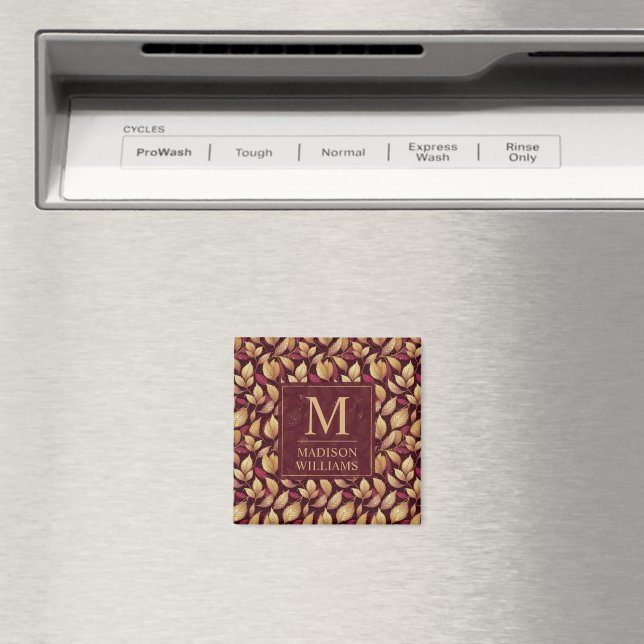 Rotes Marone Gold Glitter Herbstlaub Muster Magnet (In Situ (Geschirrspüler))