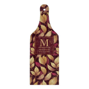 Rotes Marone Gold Glitter Herbstlaub Muster Schneidebrett