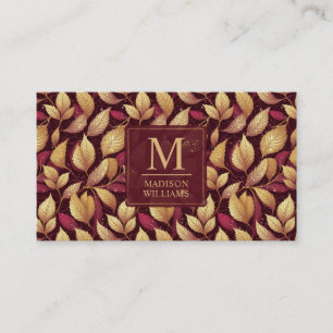 Rotes Marone-Gold-Glitter-Herbstlaub-Muster Visitenkarte